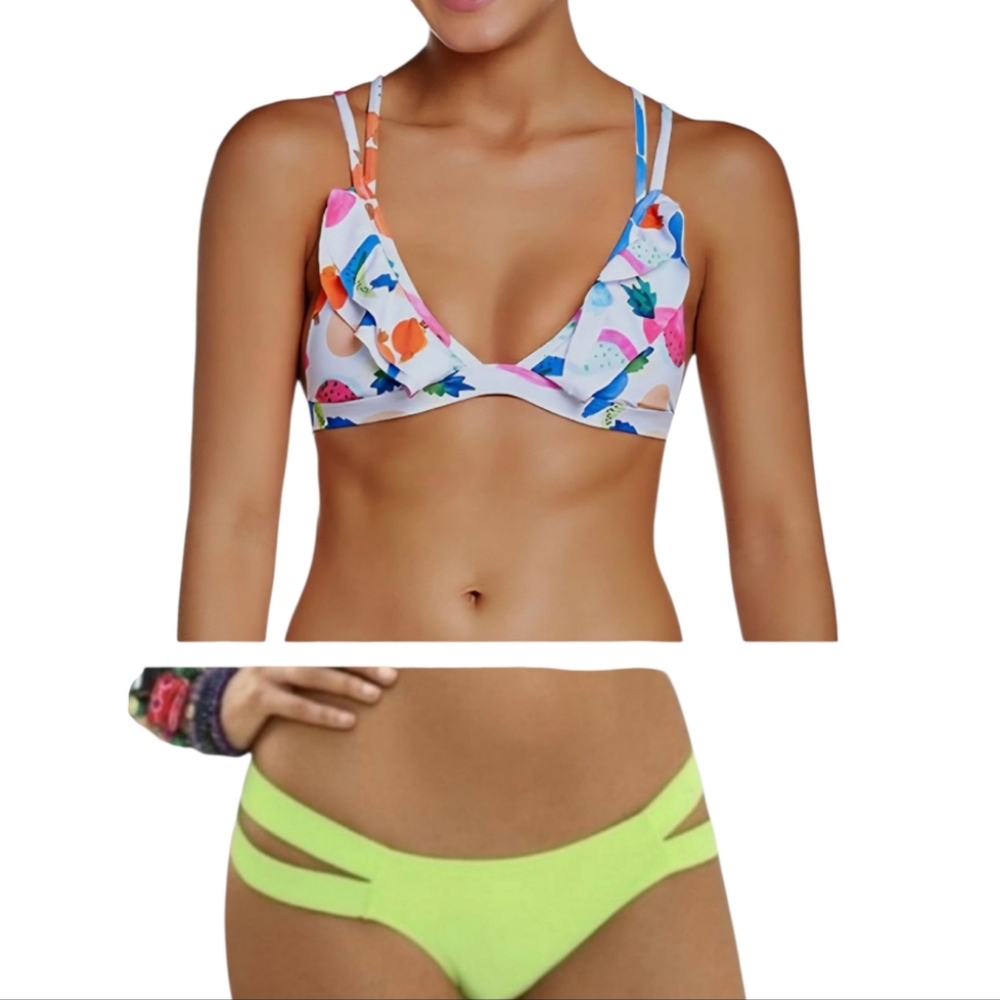 PQ Copacabana Ruffle Triangle Bikini Swimsuit Set S